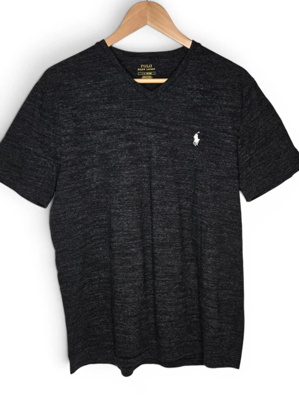 Polo Ralph Lauren V Neck Shirt Mens Heathered Charcoal Everyday White‎ Pony L